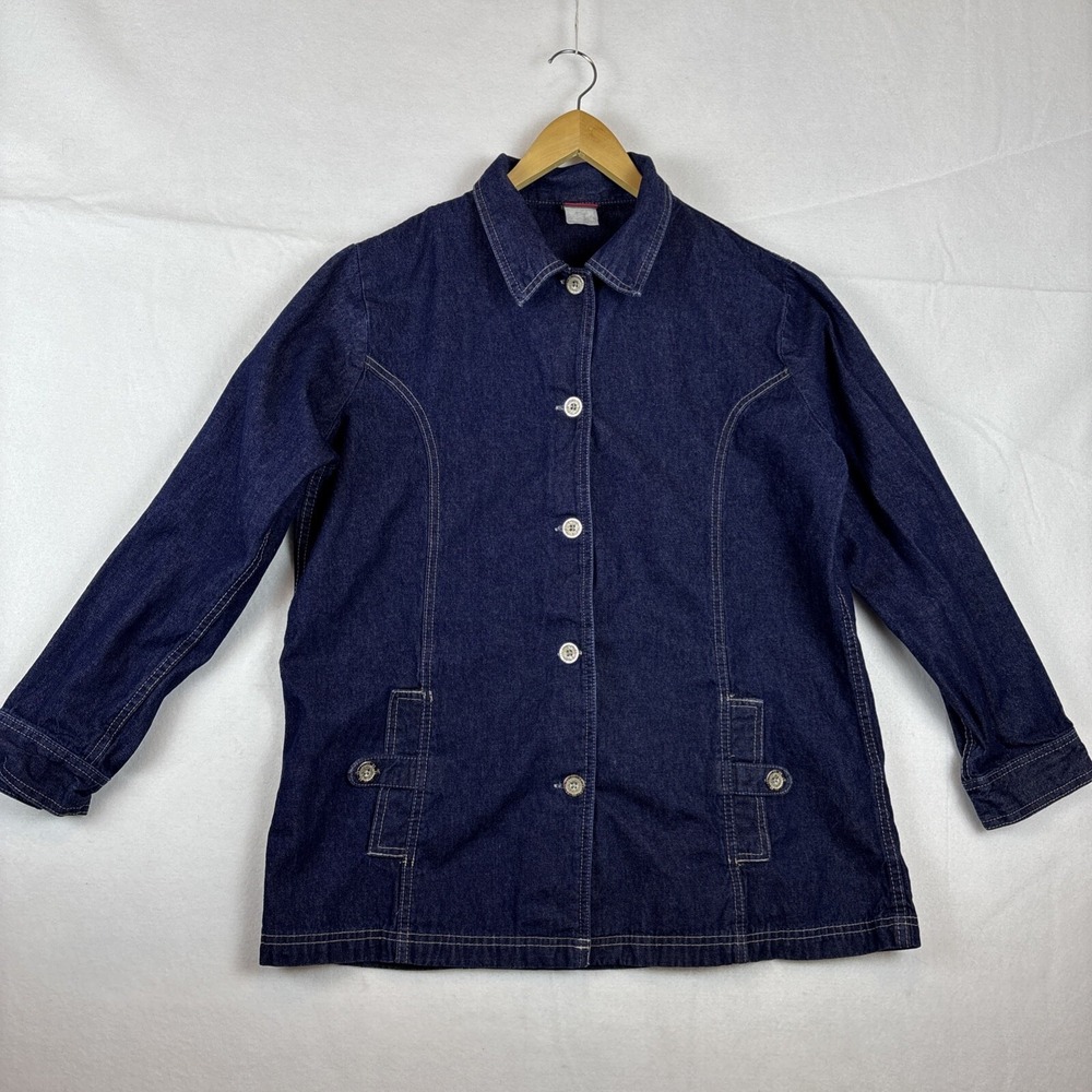 Tudor Court Dark Denim Jacket Women's Large 100% Cotton Pockets Longer length
